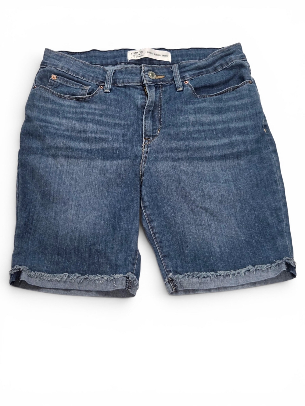 Signature by Levi Strauss Mid Rise Bermuda Shorts Size 12 W31 Frayed Hem Denim